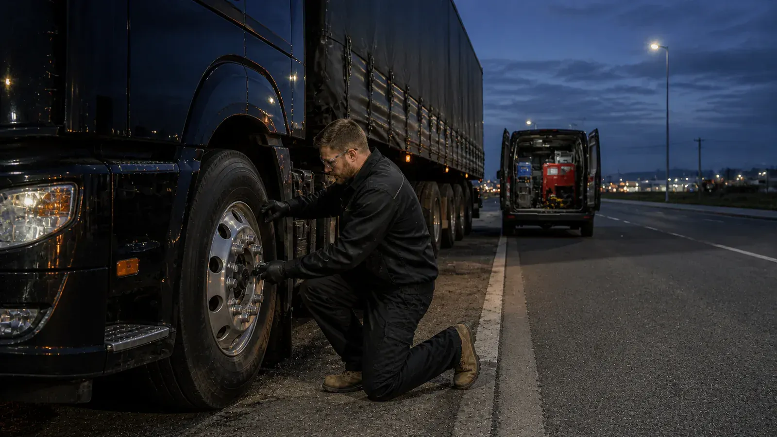 Roadside technician assisting a heavy commercial truck in Adelaide