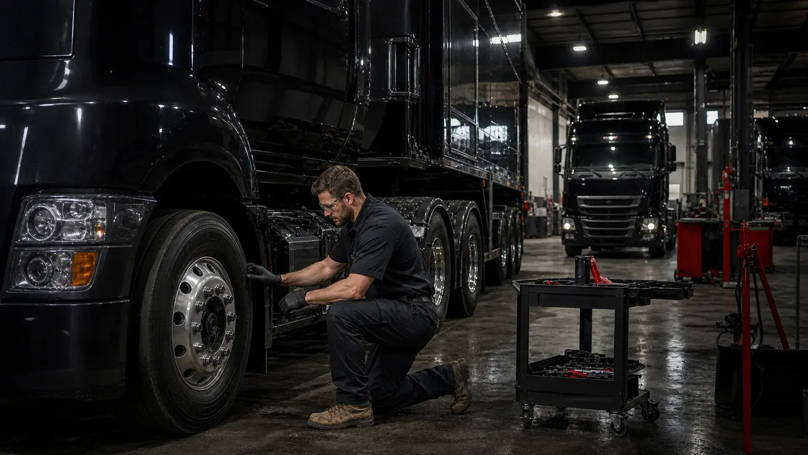 Commercial truck fleet receiving planned tyre maintenance in Adelaide